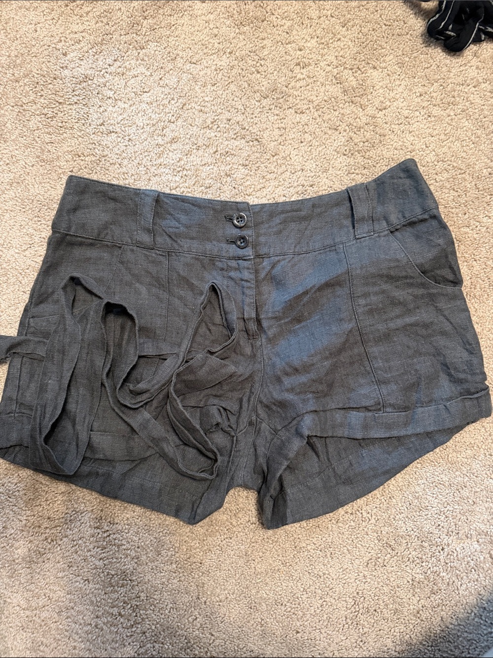 Island Company 100% Linen Charcoal Gray High-Waist Linen Shorts
